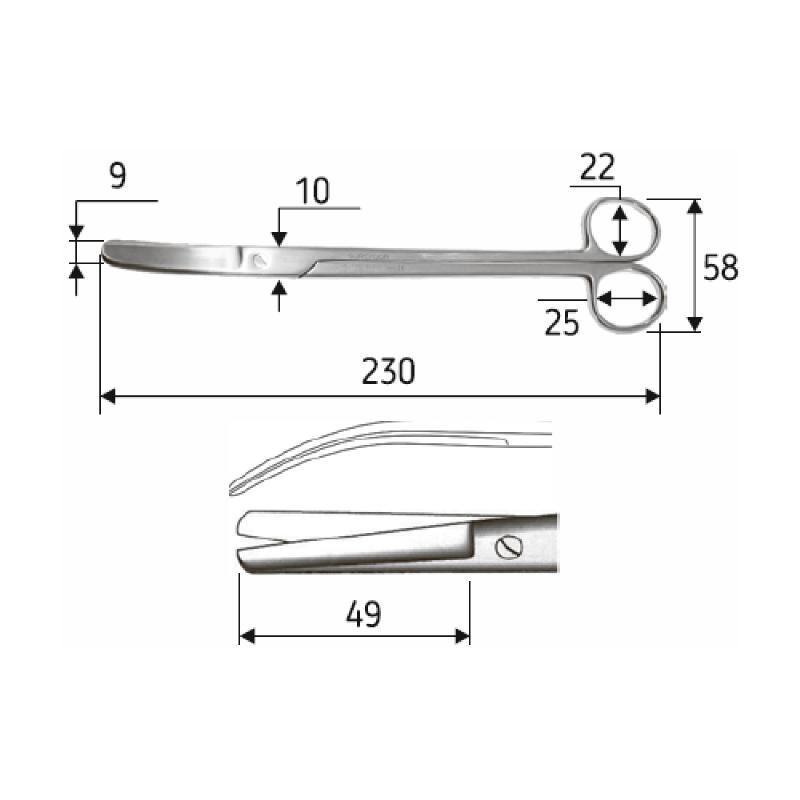 Ножиці J-22-129 хірургічні та гінекологічні Sims, 23 cм, тупий/тупий, зігнуті.